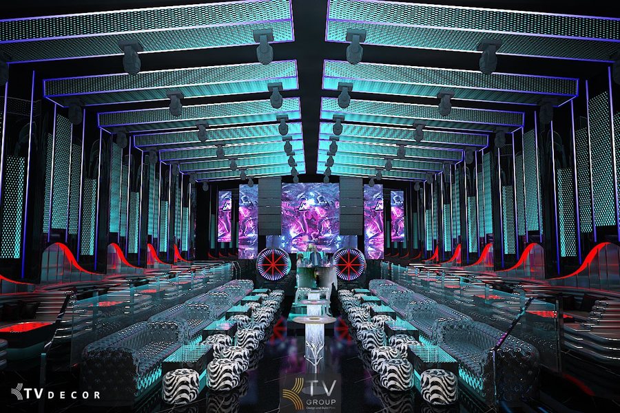 Thiết kế sân khấu DJ Lounge Bar nổi bật với màn hình LED cỡ lớn. 