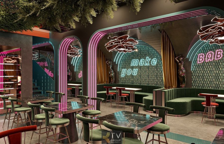 Thi công nhà hàng Beer Garden sử dụng vật liệu kính và kim loại hiện đại  Bố trí nội thất nhà hàng phong cách lounge tối ưu trải nghiệm khách  Thiết kế kiến trúc nhà hàng Beer Garden kết hợp không gian mở thoáng đãng 