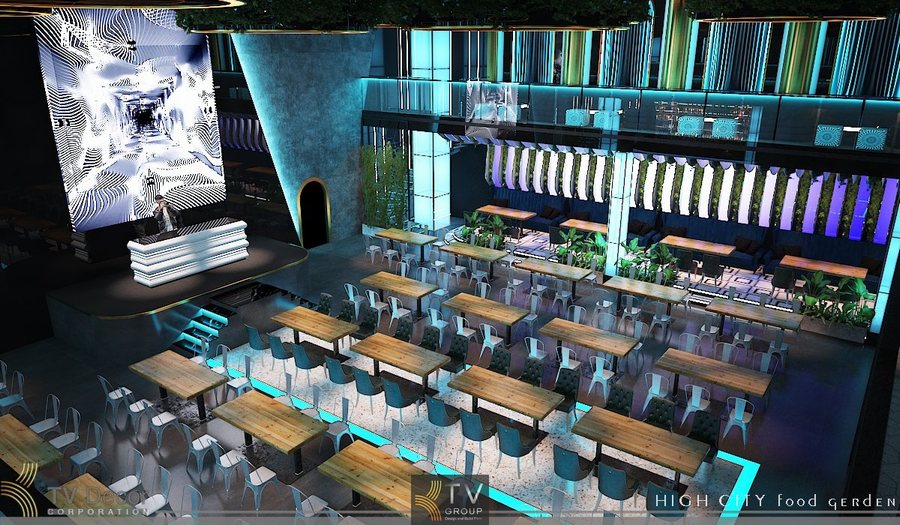 Không gian Beer Club hai tầng sang trọng với hệ thống ánh sáng chuyên nghiệp. Thiết kế nội thất Beer Food Garden tối ưu công năng và trải nghiệm khách hàng. 