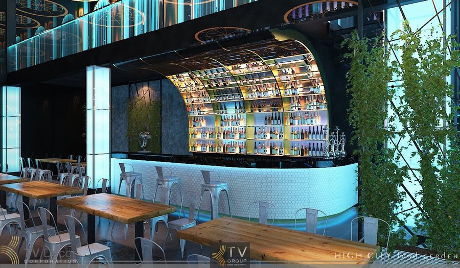 Hệ thống trần LED vòng tròn tạo điểm nhấn cho dự án Beer Club cao cấp. Thi công sân khấu DJ Beer Garden với màn hình LED và hệ thống âm thanh hiện đại. 