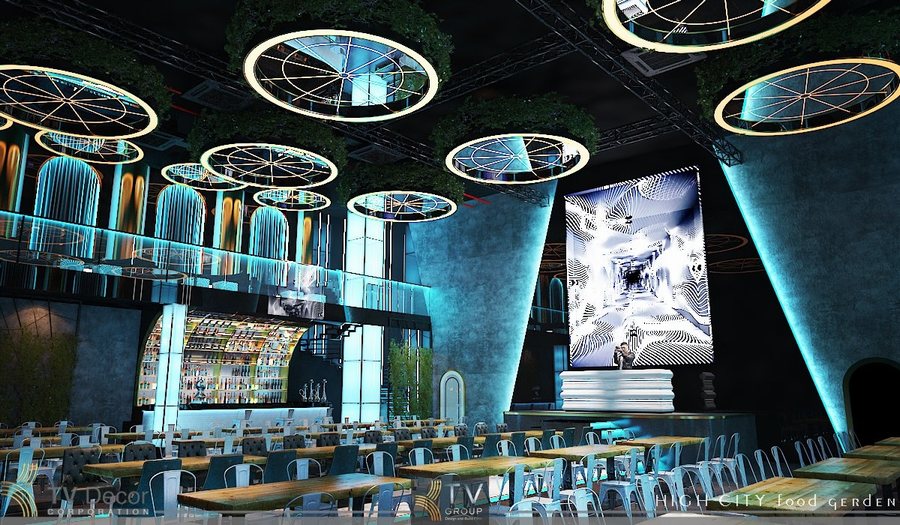 Thiết kế Beer Club phong cách Futuristic kết hợp ánh sáng và kiến trúc độc đáo. KTV Group thiết kế thi công Beer Garden trọn gói từ ý tưởng đến vận hành. 
