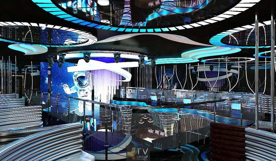 Thiết kế Lounge Bar 1000m² phong cách Futuristic với hệ trần LED uốn lượn hiện đại. 1