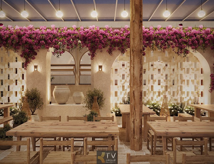 Thiết kế khu vực bàn ăn gỗ trong Nhà hàng Beer Garden Nha Trang