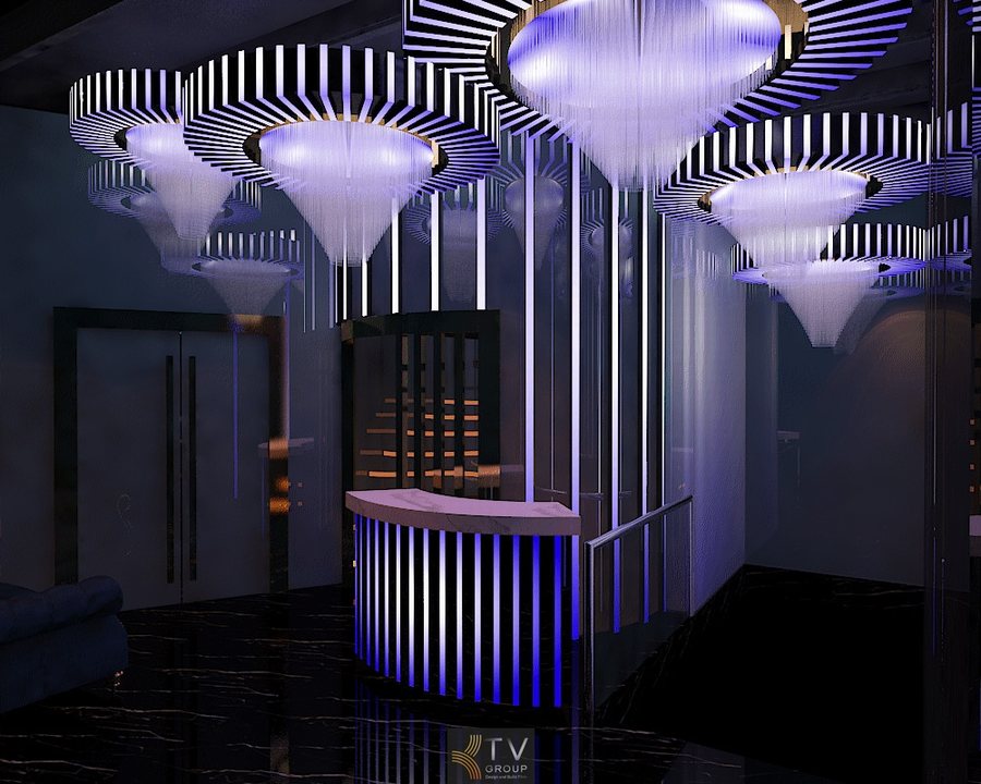 Không gian Rooftop Sky Bar sang trọng sử dụng hệ thống màn hình LED 3D. 