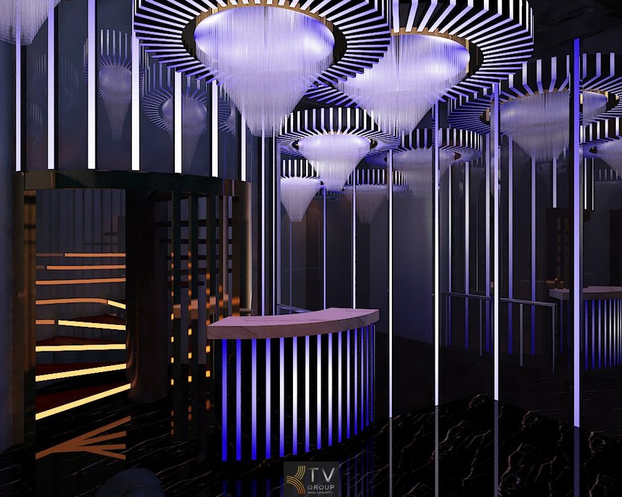Thiết kế quầy DJ Sky Bar nổi bật với hiệu ứng ánh sáng công nghệ. 