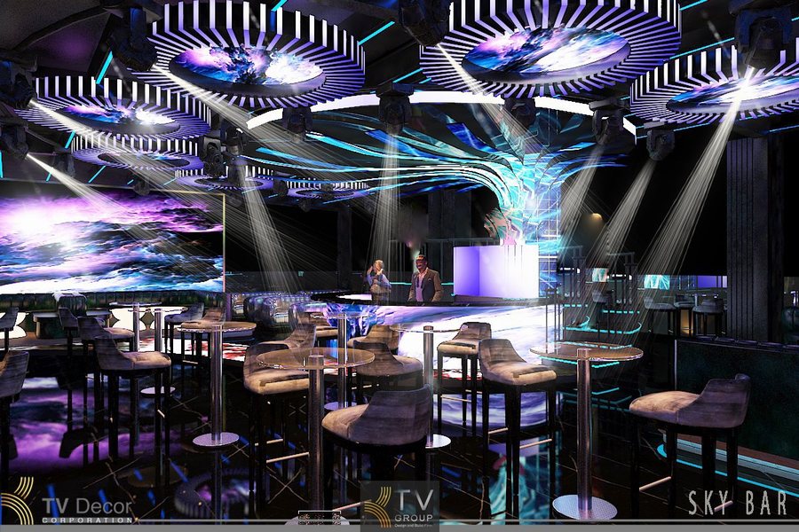 Không gian Sky Bar hiện đại phù hợp mô hình nightlife cao cấp. 