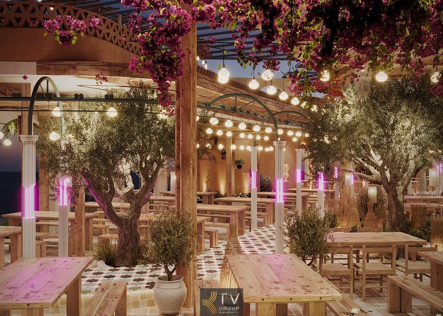 Thiết kế Beer Garden sân vườn kết hợp cây xanh và ánh sáng