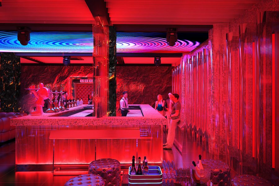 Không gian Lounge Bar Sài Gòn sử dụng màn hình LED nghệ thuật kết hợp quầy DJ nổi bật, tạo hiệu ứng thị giác mạnh mẽ và thu hút khách trẻ yêu thích nightlife. 