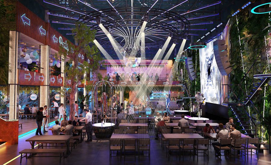 Thiết kế nội thất Beer Garden chú trọng bàn dài, vật liệu bền, bố cục khoa học, phù hợp phục vụ nhóm đông, sự kiện và hoạt động giải trí về đêm. 