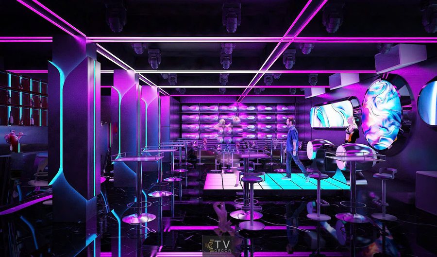 Không gian Lounge Bar được chia khu khoa học giữa sàn trình diễn, bàn cao và khu ngồi lounge, đảm bảo công năng vận hành và trải nghiệm khách hàng tối ưu. 