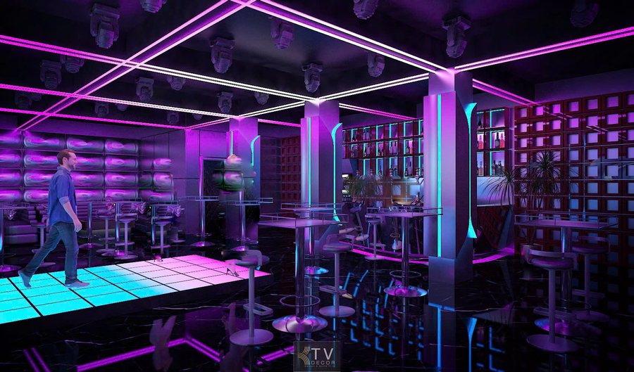 Thiết kế sàn nhảy trung tâm tích hợp LED giúp khu Lounge Bar trở thành điểm check-in ấn tượng, thu hút khách trẻ và tăng độ nhận diện thương hiệu. 
