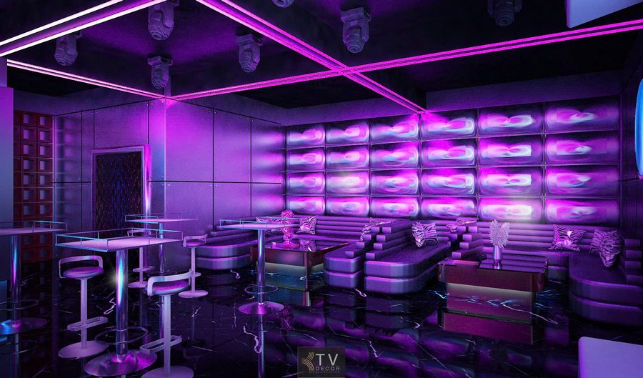 Thiết kế Lounge Bar tập trung vào trải nghiệm khách hàng với ánh sáng dẫn hướng, sàn LED và bố cục mở, giúp khách dễ di chuyển và tương tác. 