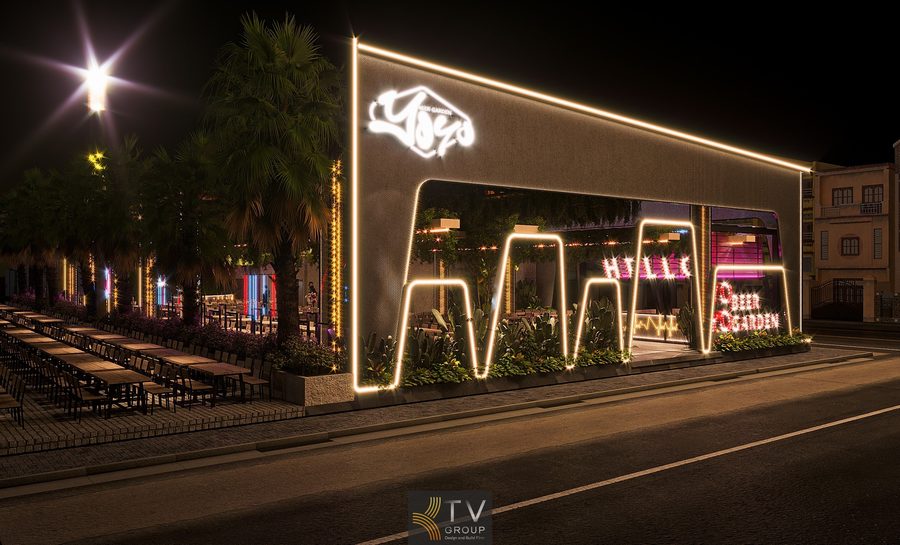 Kiến trúc Beer Garden TPHCM sử dụng mái che thép và hệ LED trang trí Bố trí mặt bằng Beer Garden tối ưu sức chứa và trải nghiệm khách