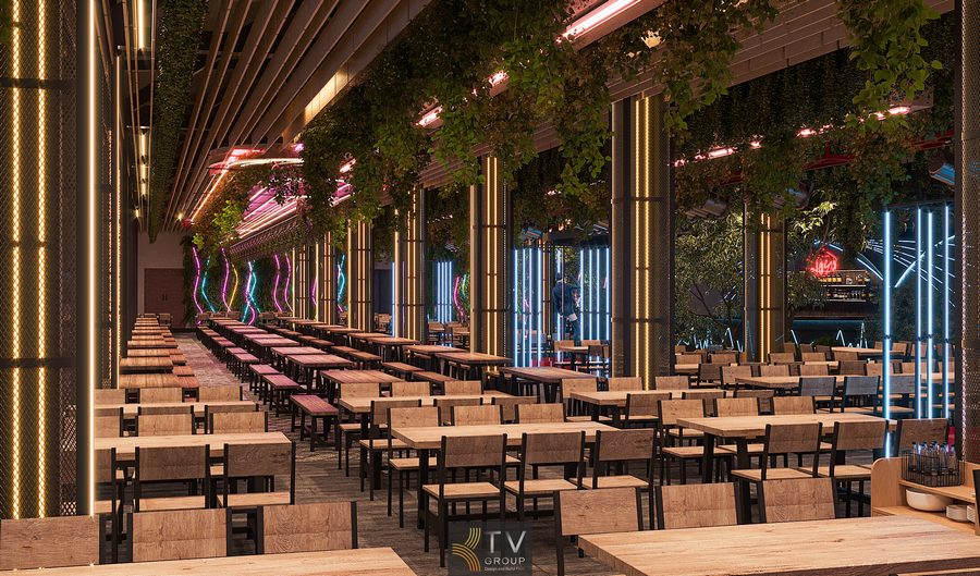 Đường hầm ánh sáng Beer Garden thiết kế ấn tượng" alt="Thiết kế thi công Beer Garden Phan Thiết KTV Group