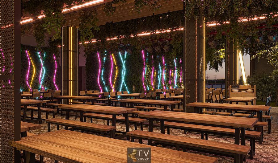 Thiết kế kết cấu thép nhà hàng Beer Garden phong cách công nghiệp