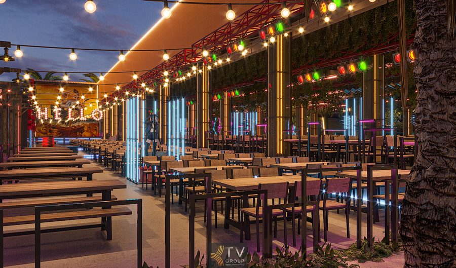 Thiết kế mảng xanh treo trong Beer Garden Phan Thiết