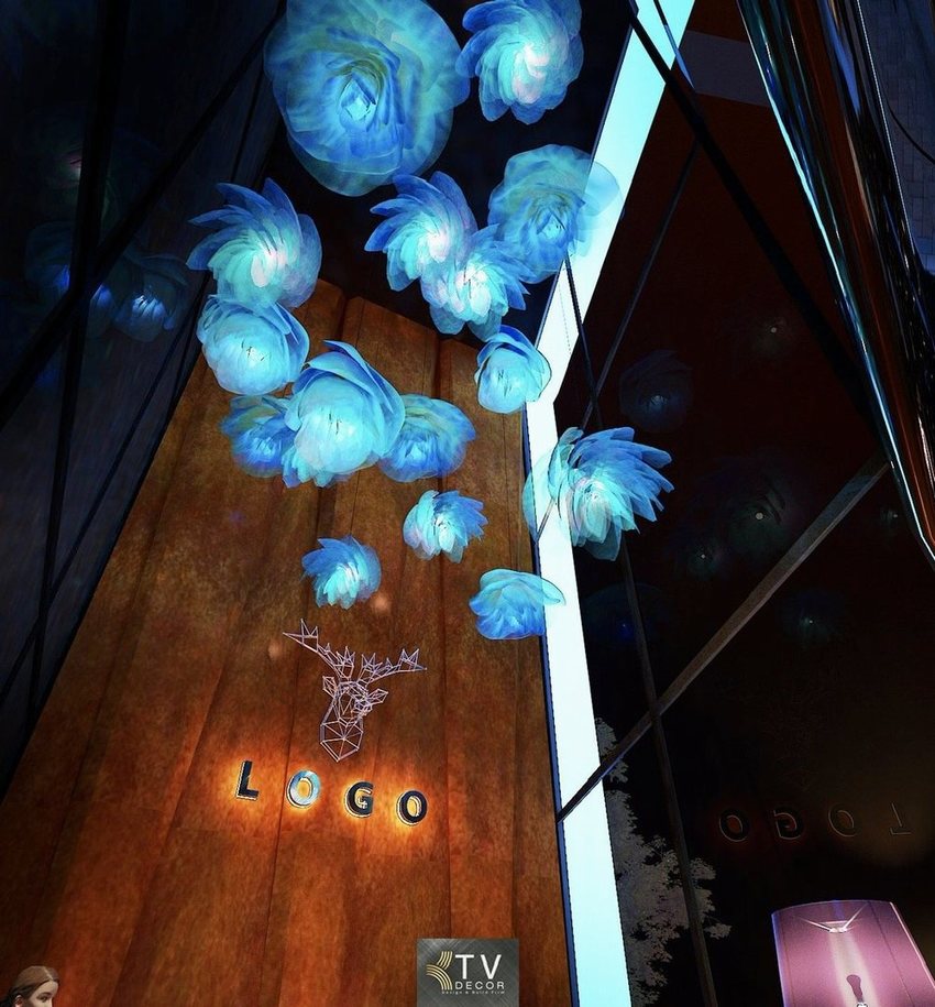 Thiết kế thi công mặt tiền sảnh nhà hàng Beer Food Garden, đèn nghệ thuật trần, KTV DECOR báo giá trọn gói