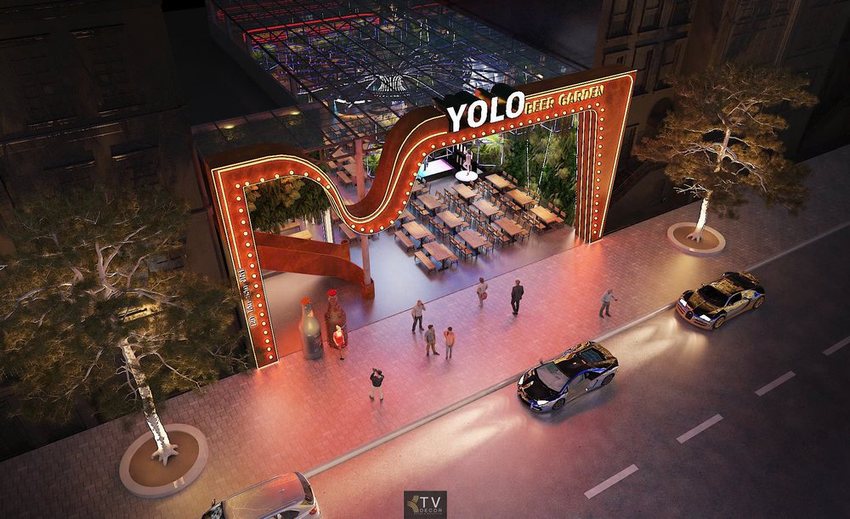 thiết kế mặt tiền Beer Food Garden, thi công nhà hàng bia sân vườn, báo giá thiết kế beer garden, mặt tiền quảng cáo nhà hàng, KTV Decor dự án YOLO