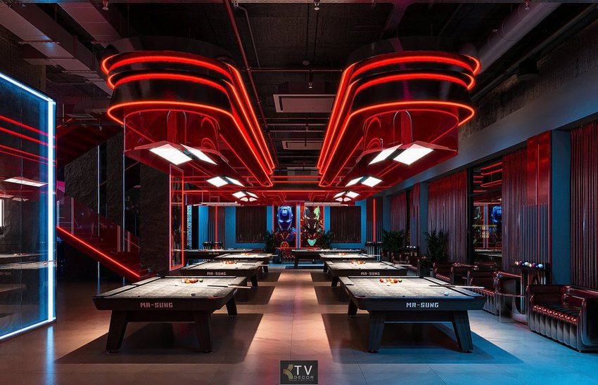 Thi công hoàn thiện nội thất bida club ấn tượng Bố trí bàn bida khoa học, hợp lý