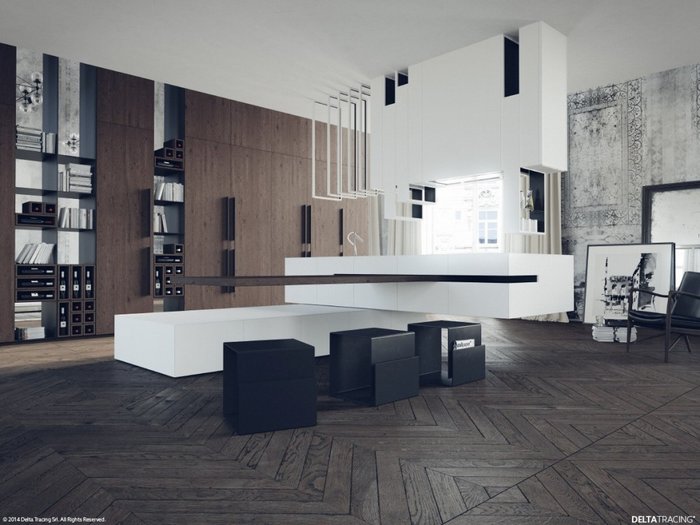 Thiết kế nội thất bếp với tông đen trắng gỗ 22