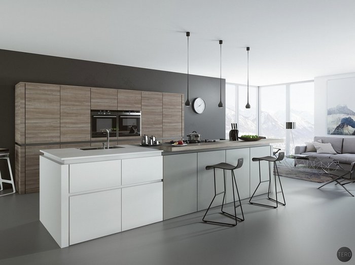 Thiết kế nội thất bếp với tông đen trắng gỗ 24