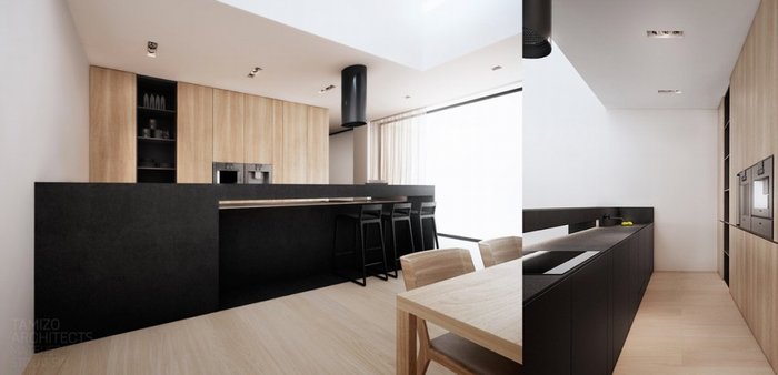 Thiết kế nội thất bếp với tông đen trắng gỗ 3