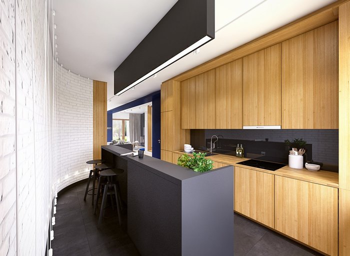 Thiết kế nội thất bếp với tông đen trắng gỗ 6