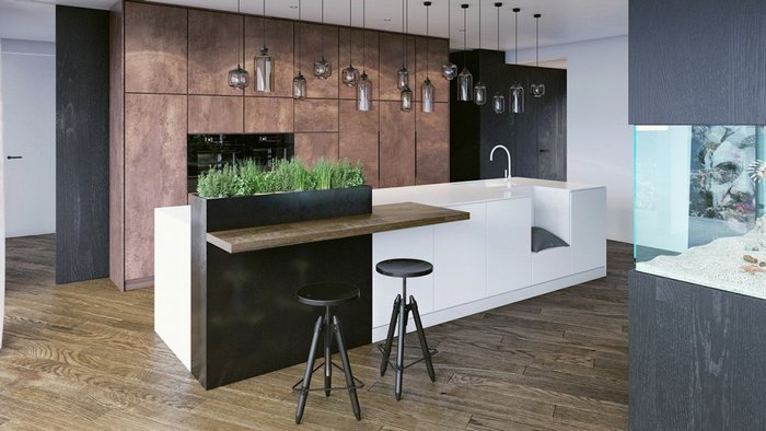Thiết kế nội thất bếp với tông đen trắng gỗ 10