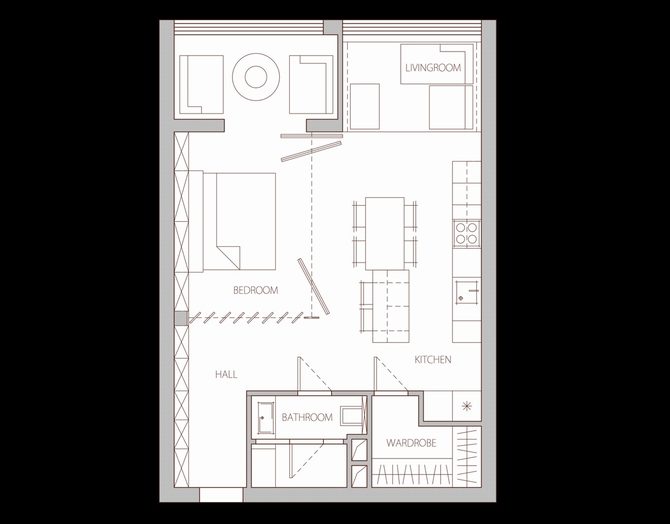 Ý tưởng căn hộ hiện đại tông xanh đen sang trọng - bảng vẽ thiết kế