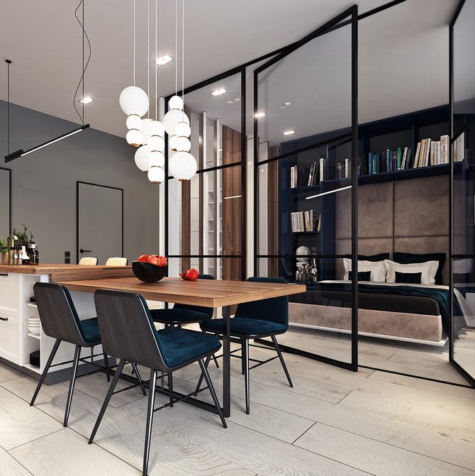 Ý tưởng căn hộ hiện đại tông xanh đen sang trọng - nhà bếp