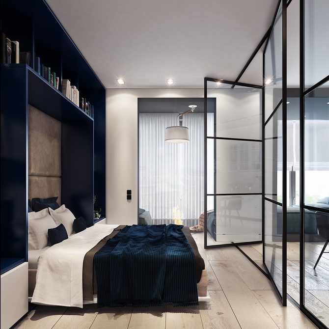 Ý tưởng căn hộ hiện đại tông xanh đen sang trọng - phòng ngủ