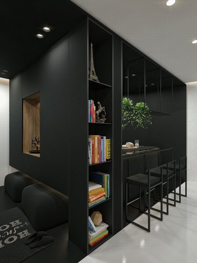 Ý tưởng thiết kế cho căn hộ xinh xắn với tông màu trắng đen 3