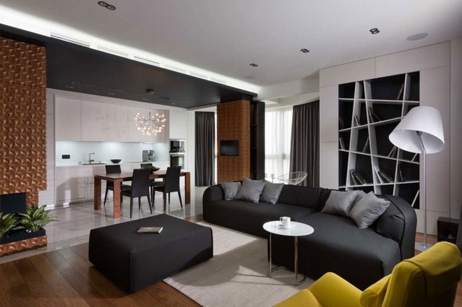 Thiết kế nội thất căn hộ chung cư đẹp với tông màu đậm