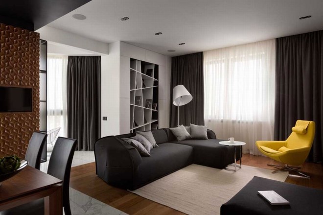 Thiết kế nội thất căn hộ chung cư đẹp với tông màu đậm 3