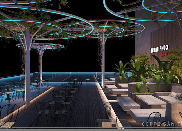 Thiết kế thi công cafe phong cách hiện đại Rooftop sân thượng