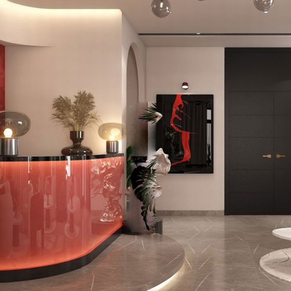 Thiết kế sảnh khách sạn chủ đề tình yêu phong cách Modern Romantic