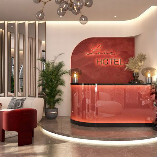 Thiết kế sảnh khách sạn chủ đề tình yêu phong cách Modern Romantic