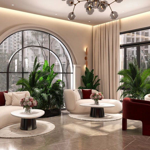 Thiết kế khu chờ khách sạn chủ đề tình yêu phong cách Modern Romantic