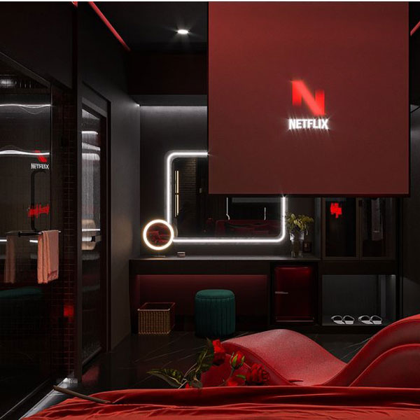 Thiết kế phòng khách sạn chủ đề tình yêu phong cách Modern Luxury Dark