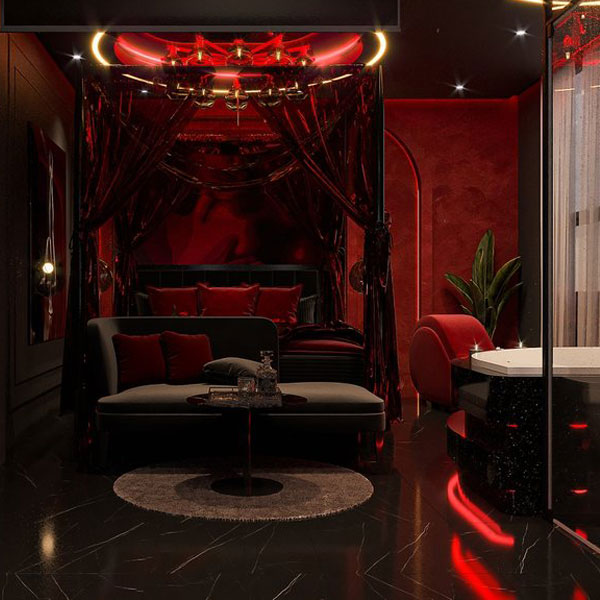 Thiết kế phòng khách sạn chủ đề tình yêu phong cách Romantic Red Suite