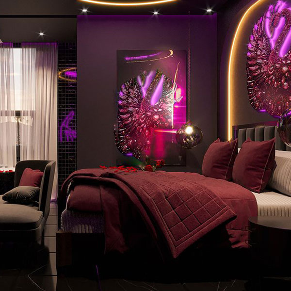 Thiết Kế Phòng Khách Sạn chủ đề Tình Yêu Concept Dreamy Violet