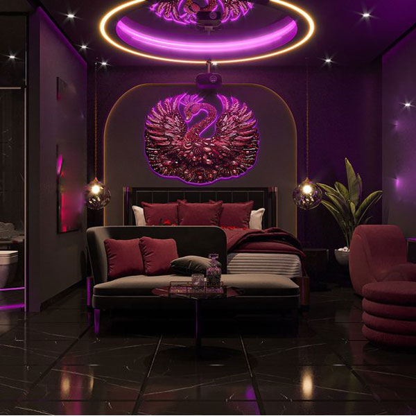 Thiết kế khách sạn chủ đề tình yêu Purple Swan