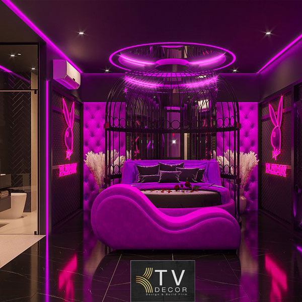 Thiết kế phòng khách sạn chủ đề tình yêu – Neon Glam hiện đại và cá tính