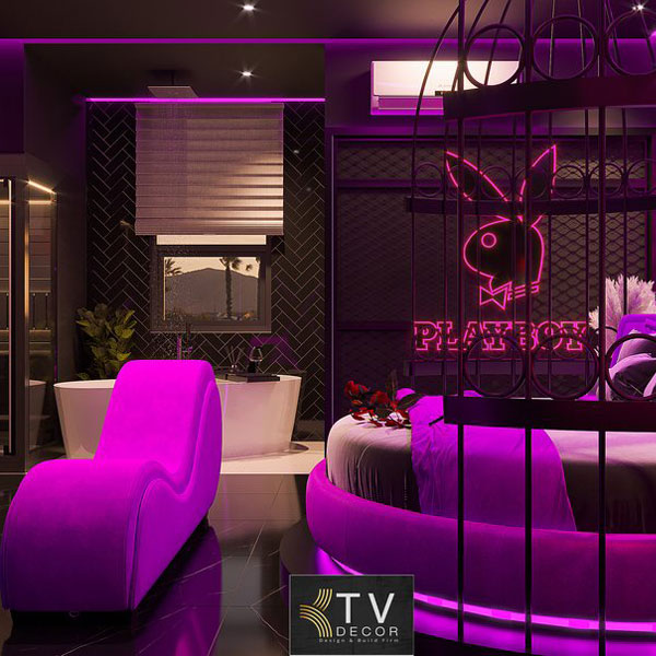 Thiết kế khách sạn chủ đề tình yêu phong cách hiện đại Neon Glam