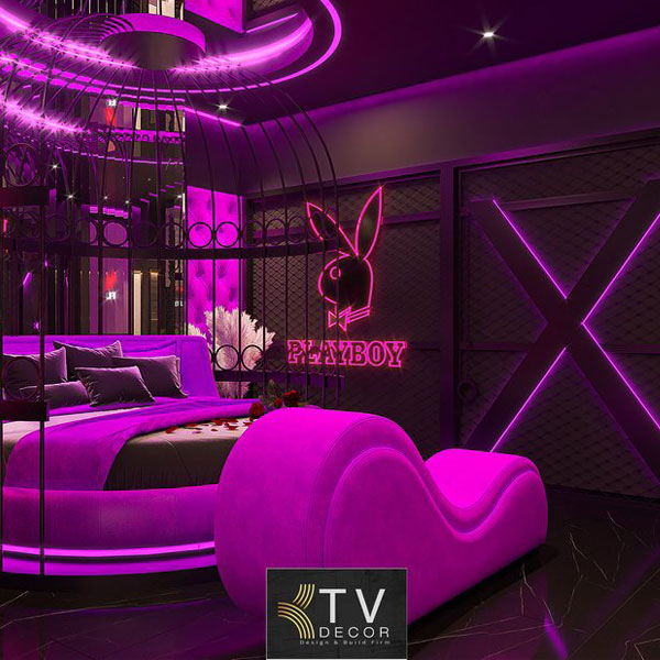 Thiết kế khách sạn chủ đề tình yêu phong cách Neon Glam lãng mạng