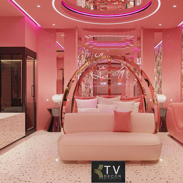 Thiết Kế Khách Sạn Chủ Đề Tình Yêu Phong Cách Lãng Mạn Hồng Pastel