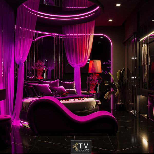 Thiết kế nội thất khách sạn chủ đề tình yêu Lãng mạn Ánh sáng Neon