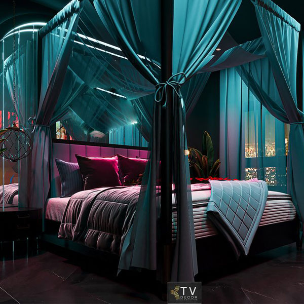 Thiết kế phòng khách sạn chủ đề tình yêu phong cách Romantic Neon