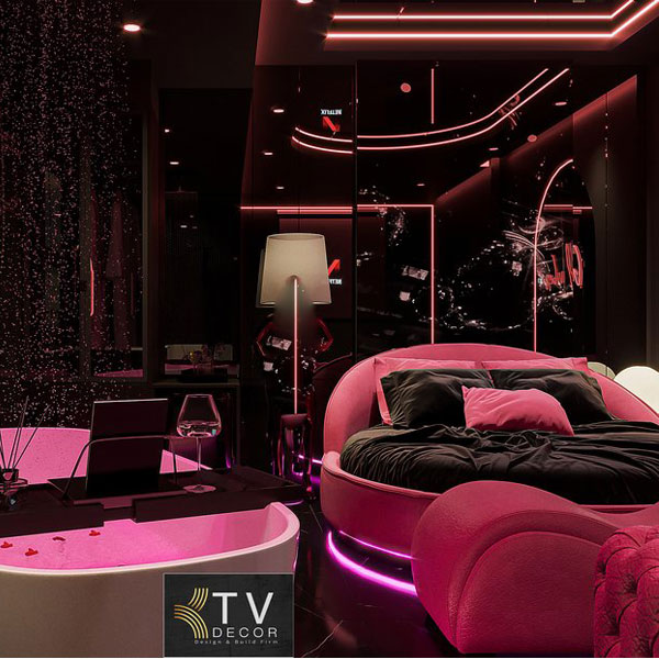 Thiết kế phòng khách sạn chủ đề tình yêu Concept Romantic Neon