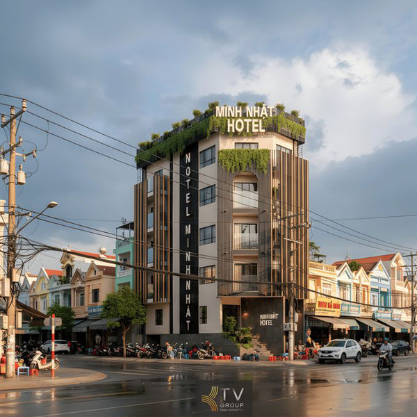 Thiết Kế Mặt Tiền Khách Sạn Hiện Đại Giữa Trung Tâm Thành Phố